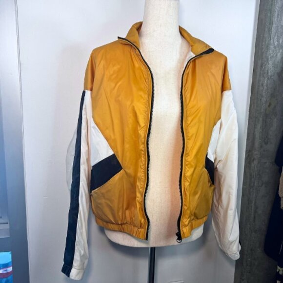 H&M DIVIDED Color Blocked Yellow Black Cream Boxy Windbreaker Size S - Picture 9 of 11